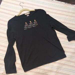 Festive Black Shirt with Christmas Tree Design